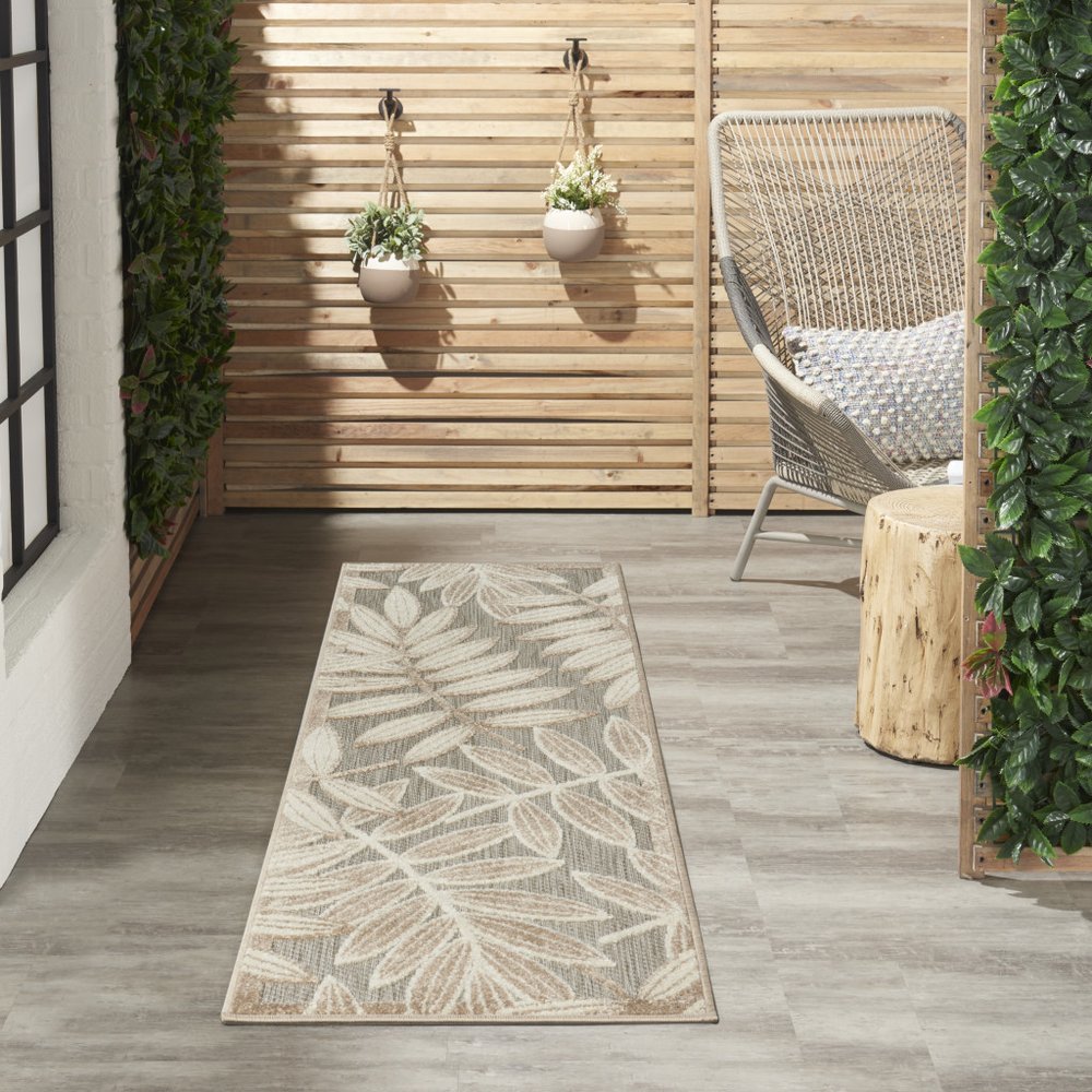 3' X 4' Beige Gray And Ivory Botanical Leaves Indoor Outdoor Area Rug