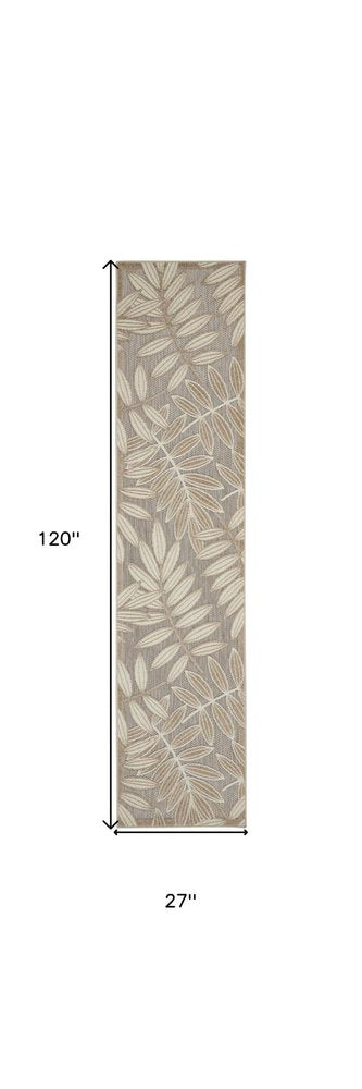 6' Gray And Ivory Floral Indoor Outdoor Runner Rug