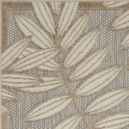6' Gray And Ivory Floral Indoor Outdoor Runner Rug