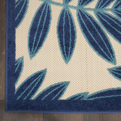 7' X 10' Blue And Ivory Floral Indoor Outdoor Area Rug