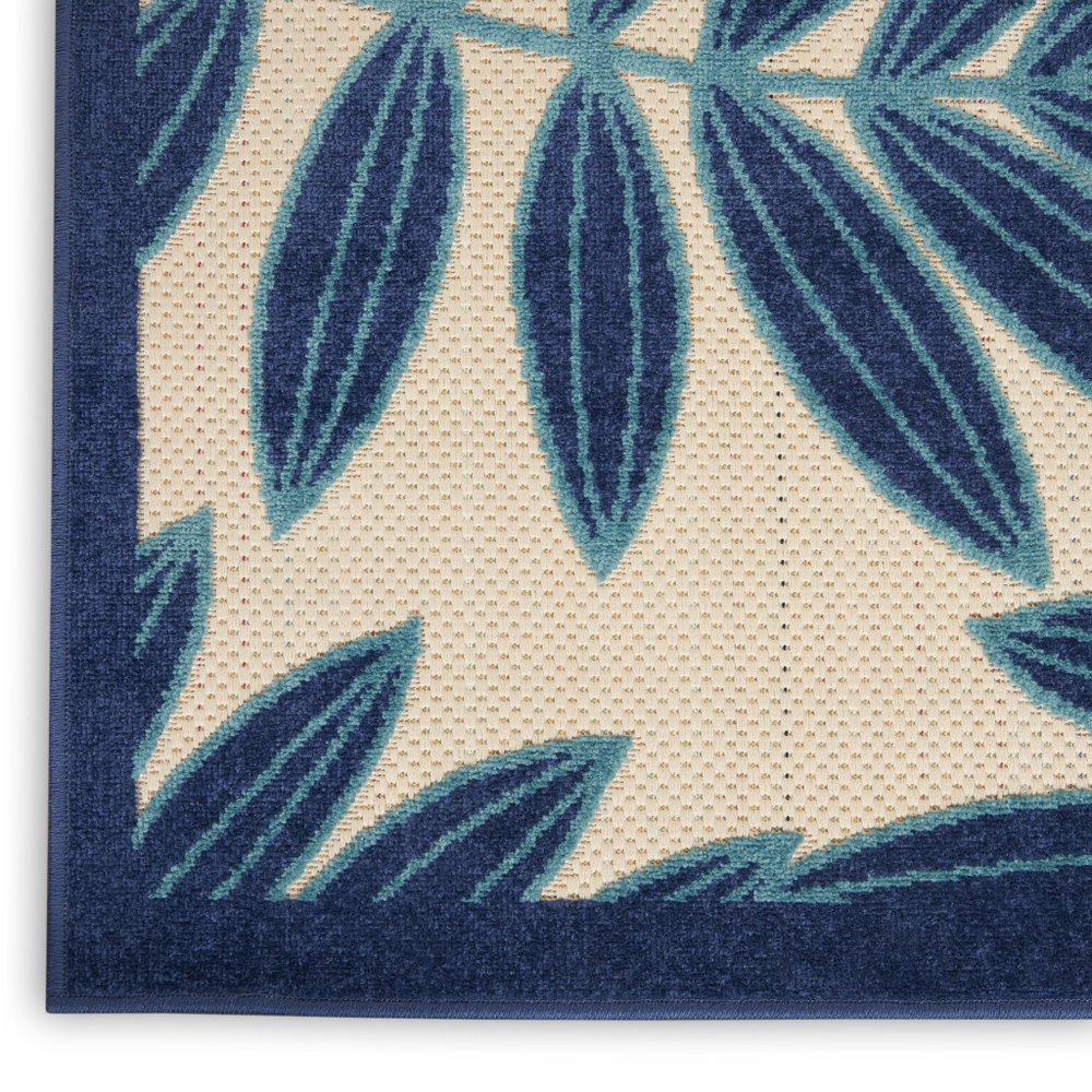 7' X 10' Blue And Ivory Floral Indoor Outdoor Area Rug