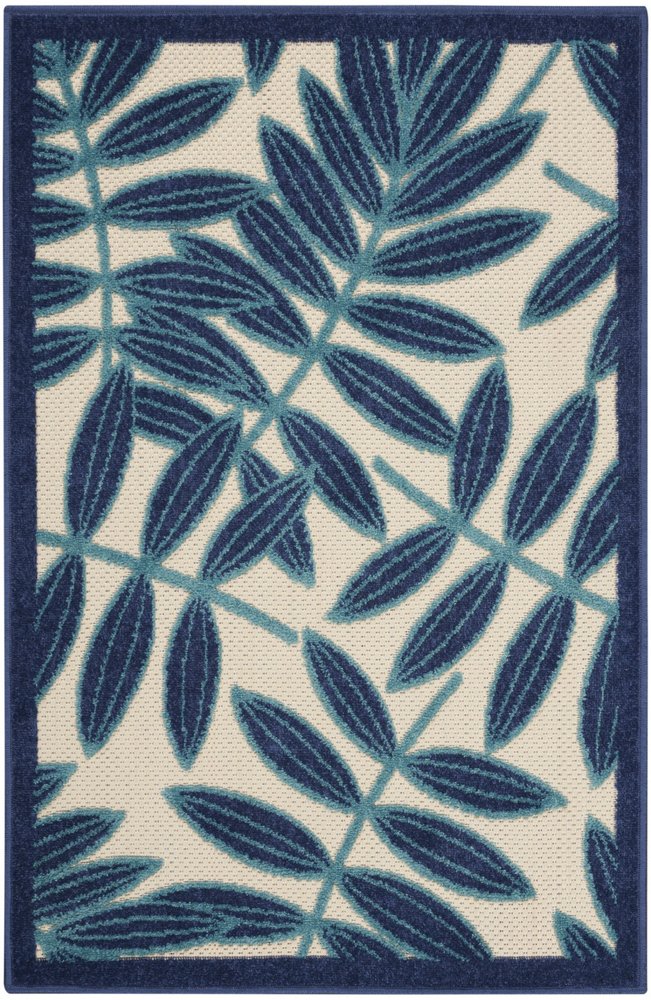 7' X 10' Blue And Ivory Floral Indoor Outdoor Area Rug