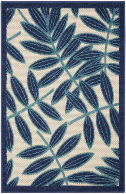 7' X 10' Blue And Ivory Floral Indoor Outdoor Area Rug