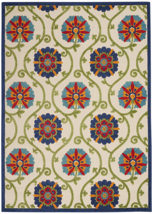 2' X 8' Ivory And Blue Floral Indoor Outdoor Area Rug