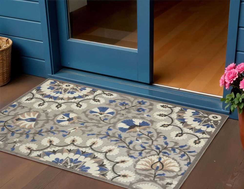 8' X 11' Blue And Gray Indoor Outdoor Area Rug