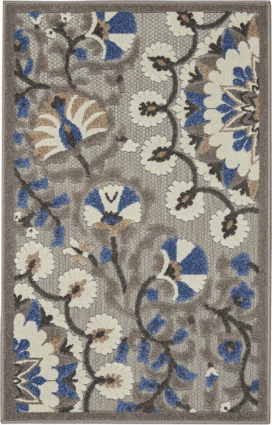 3' X 4' Blue And Gray Indoor Outdoor Area Rug
