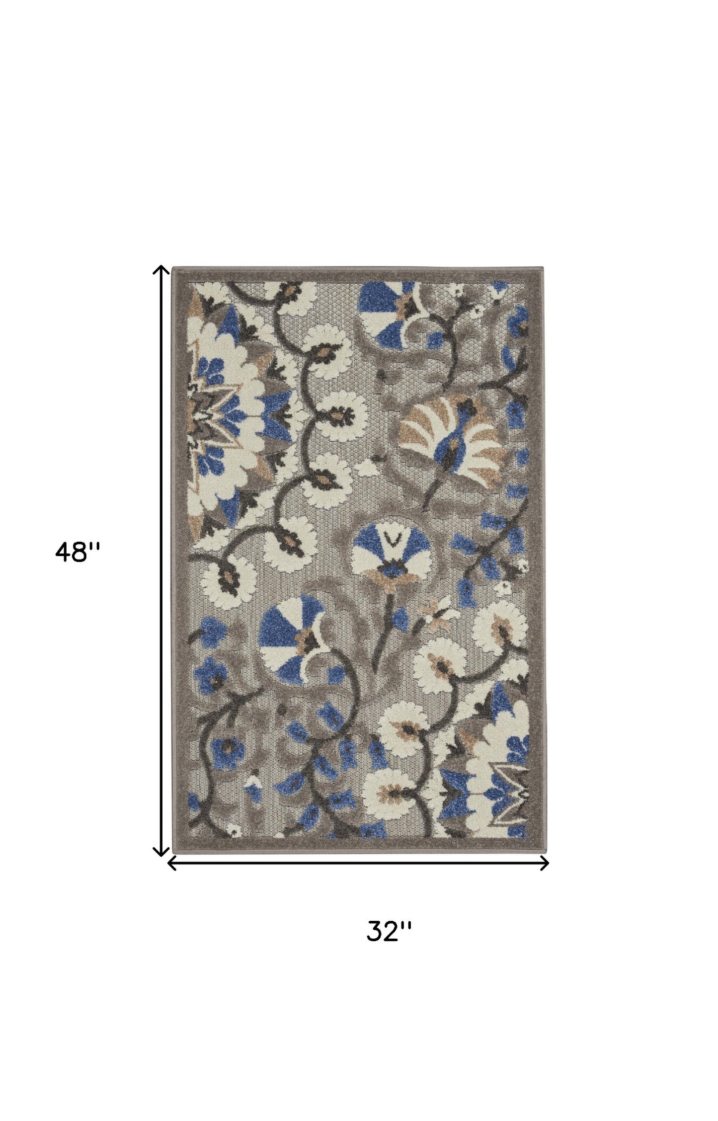 8' X 11' Blue And Gray Floral Indoor Outdoor Area Rug