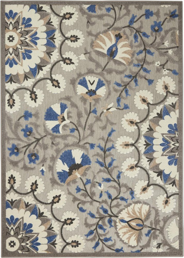 5' X 7' Blue And Gray Indoor Outdoor Area Rug