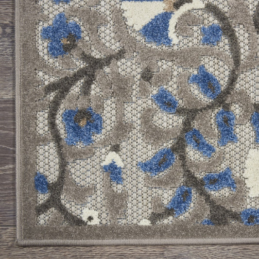 8' X 11' Blue And Gray Floral Indoor Outdoor Area Rug