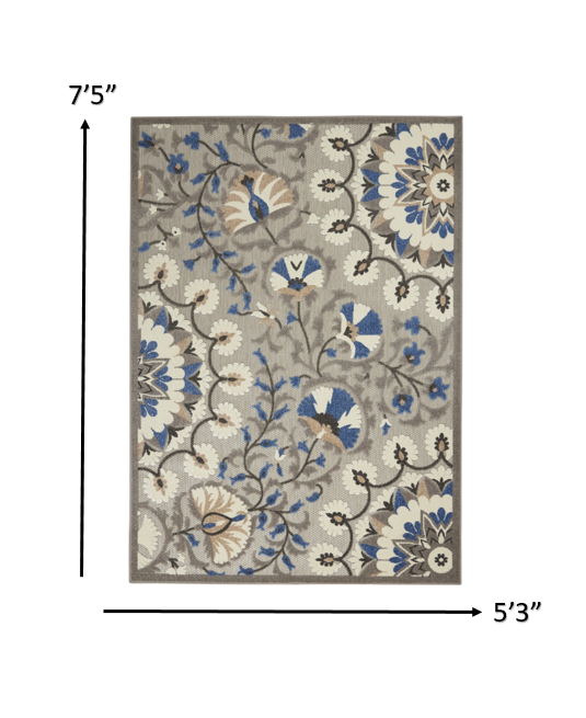 3' X 4' Blue And Gray Floral Indoor Outdoor Area Rug