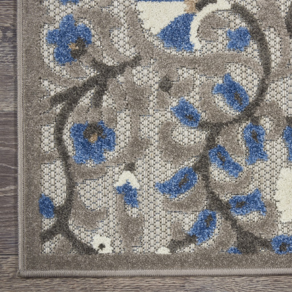 3' X 4' Blue And Gray Floral Indoor Outdoor Area Rug