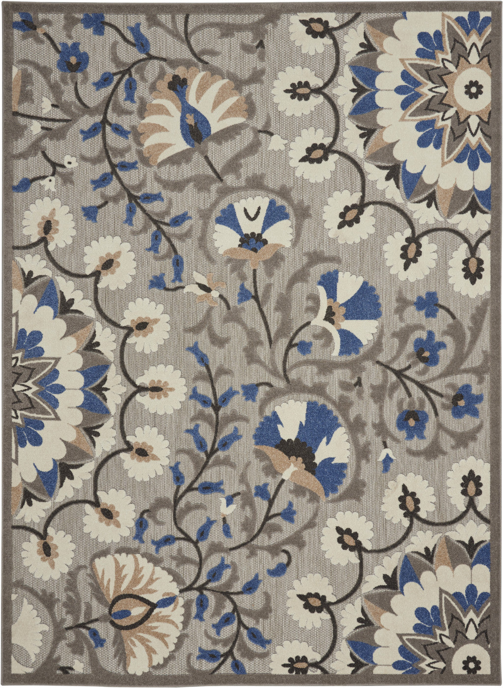 3' X 4' Blue And Gray Floral Indoor Outdoor Area Rug