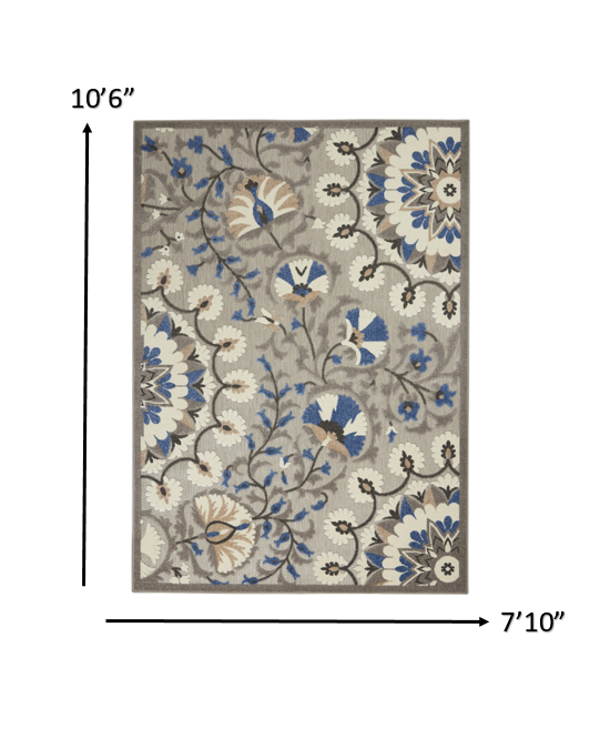 3' X 4' Blue And Gray Floral Indoor Outdoor Area Rug