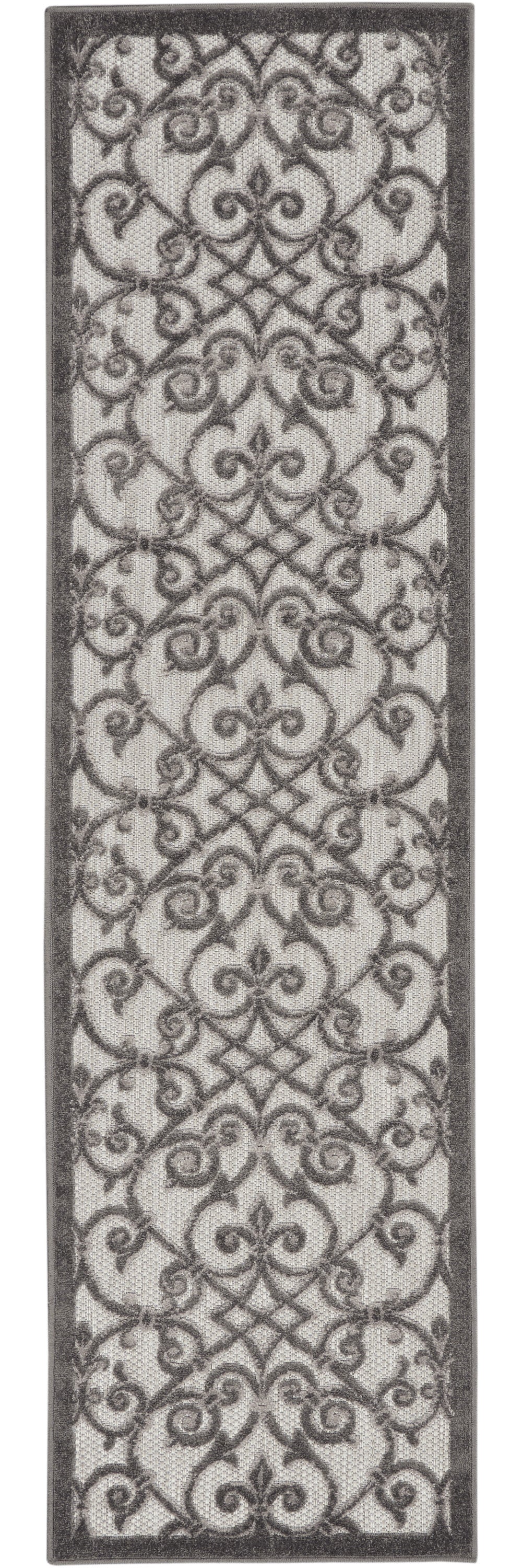 2' X 6' Gray Floral Indoor Outdoor Area Rug