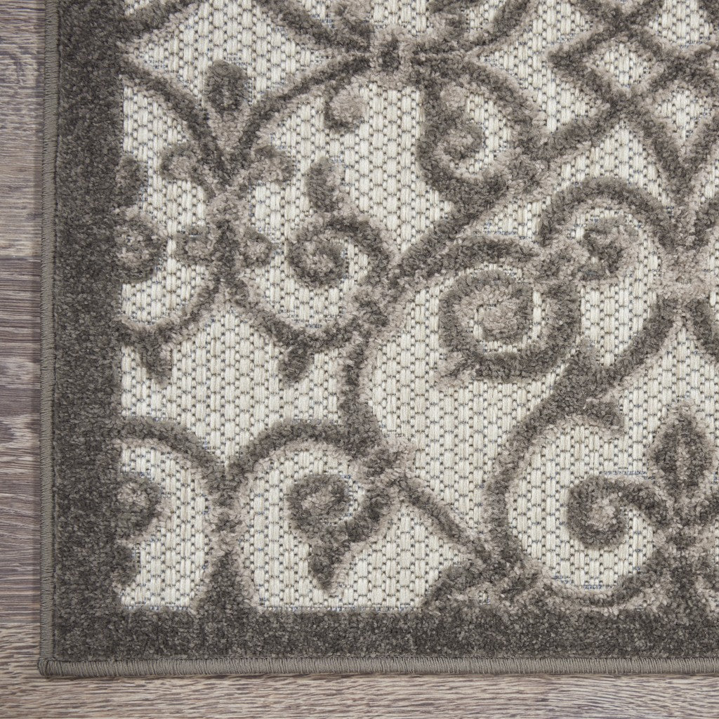 2' X 6' Gray Floral Indoor Outdoor Area Rug