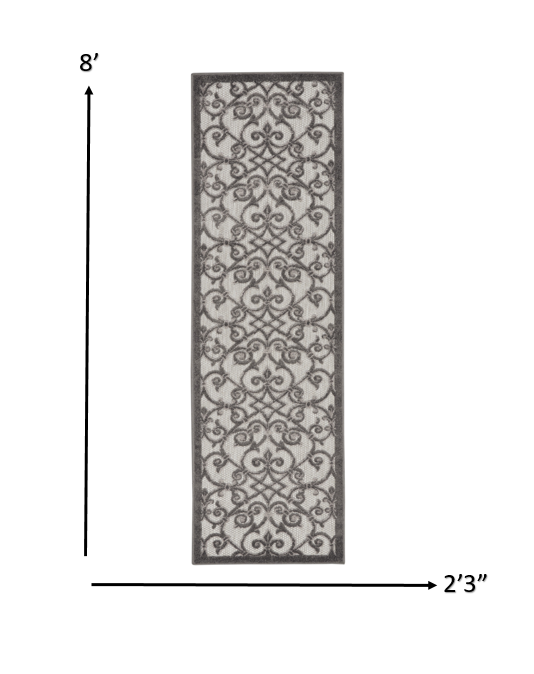 2' X 6' Gray Floral Indoor Outdoor Area Rug