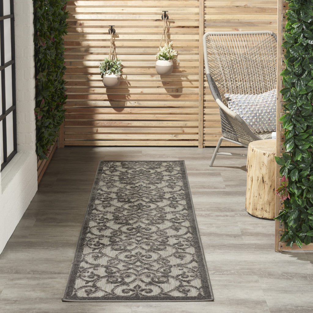 2' X 6' Gray Floral Indoor Outdoor Area Rug