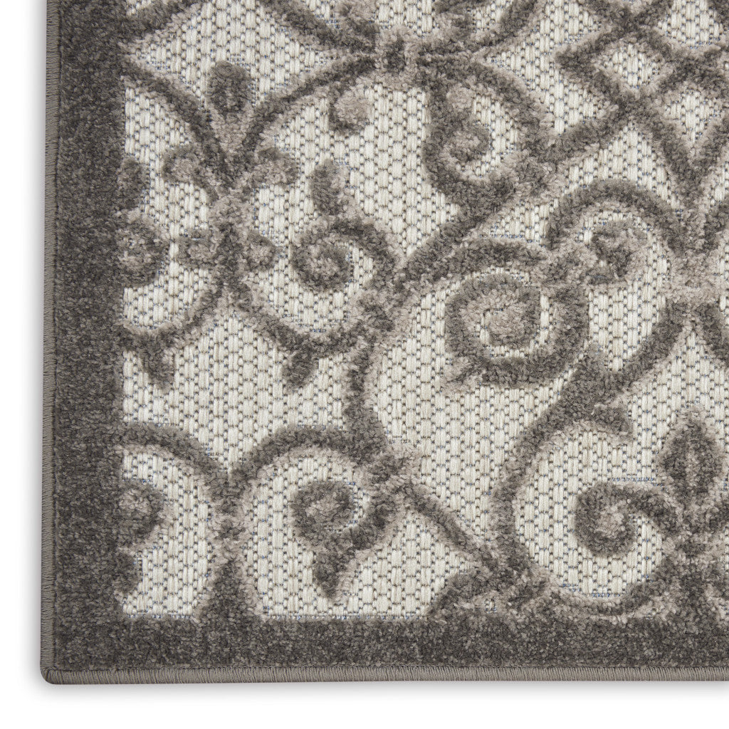 2' X 6' Gray Floral Indoor Outdoor Area Rug