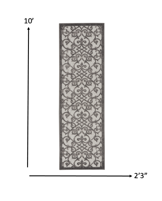 2' X 6' Gray Floral Indoor Outdoor Area Rug