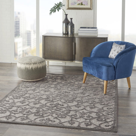 3' X 4' Gray Floral Indoor Outdoor Area Rug