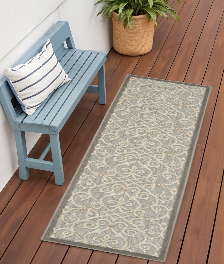 10' Gray And Ivory Indoor Outdoor Area Rug