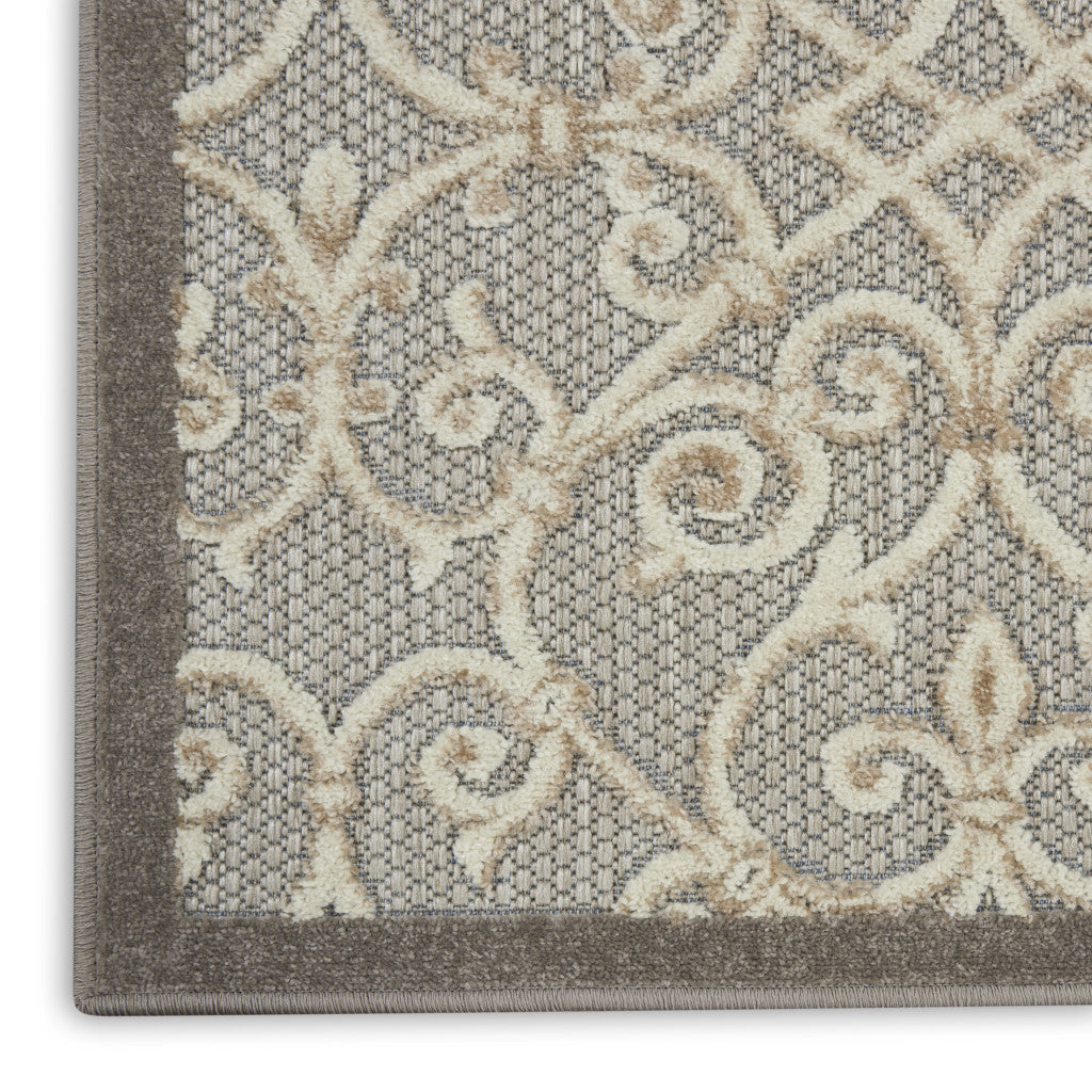 2' X 8' Gray And Ivory Floral Indoor Outdoor Area Rug