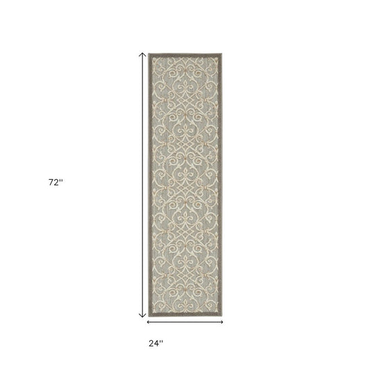 8' Gray And Ivory Indoor Outdoor Area Rug