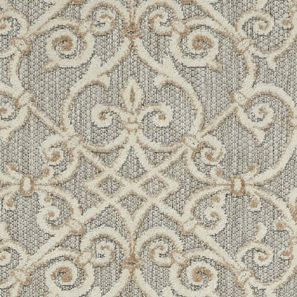 10' Gray And Ivory Indoor Outdoor Area Rug