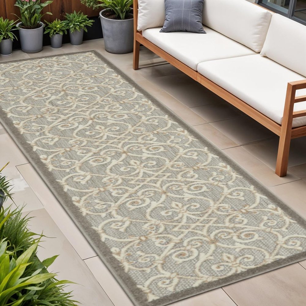 10' Gray And Ivory Indoor Outdoor Area Rug