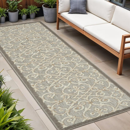 10' Gray And Ivory Indoor Outdoor Area Rug