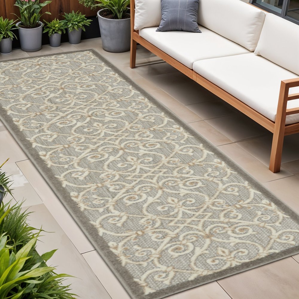 10' Gray And Ivory Indoor Outdoor Area Rug