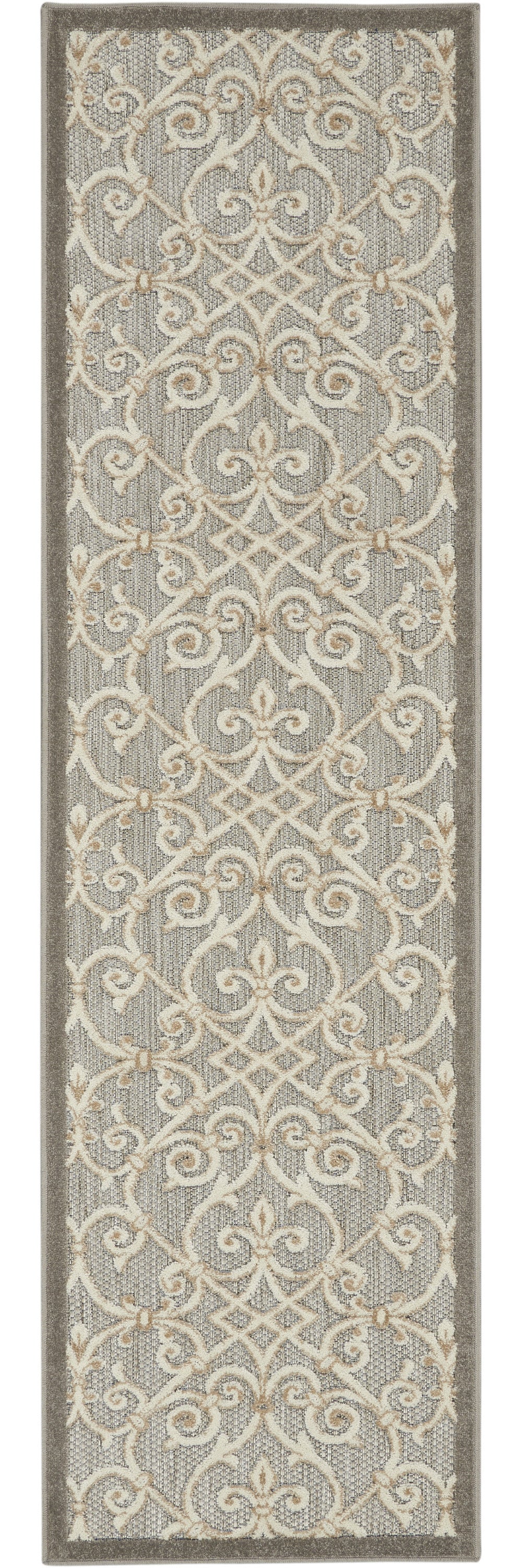 2' X 8' Gray And Ivory Floral Indoor Outdoor Area Rug