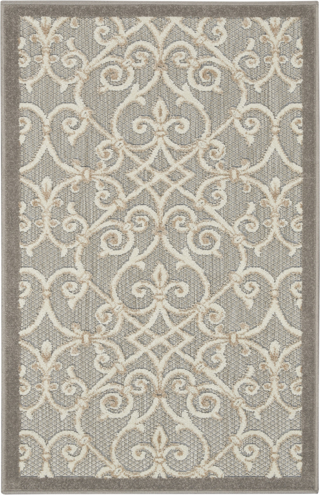 5' X 8' Gray And Ivory Floral Indoor Outdoor Area Rug