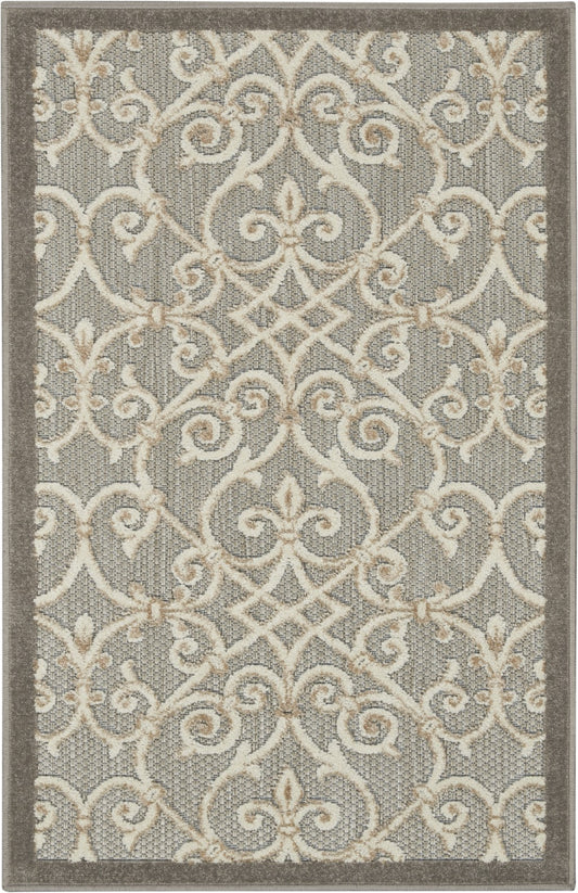 5' X 8' Gray And Ivory Floral Indoor Outdoor Area Rug