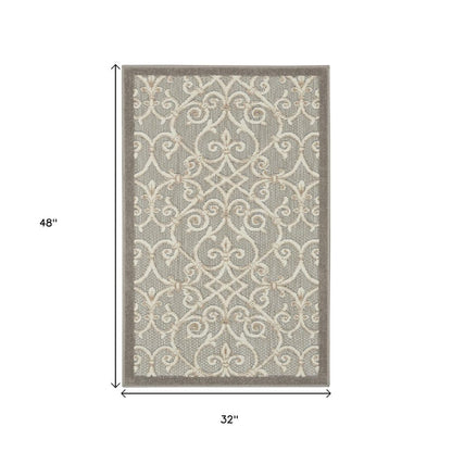 3' X 4' Gray And Ivory Indoor Outdoor Area Rug