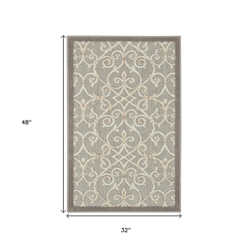 5' X 8' Gray And Ivory Indoor Outdoor Area Rug