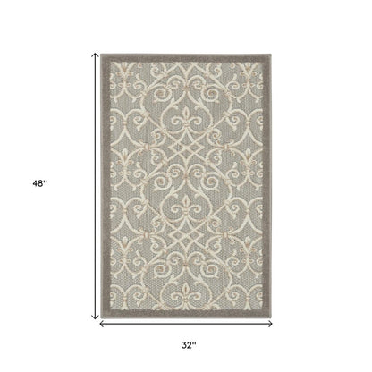 5' X 8' Gray And Ivory Indoor Outdoor Area Rug