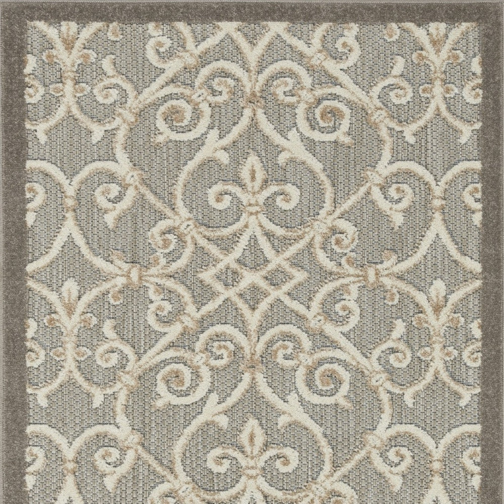 3' X 4' Gray And Ivory Floral Indoor Outdoor Area Rug