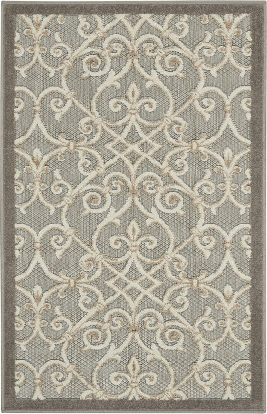 5' X 8' Gray And Ivory Indoor Outdoor Area Rug