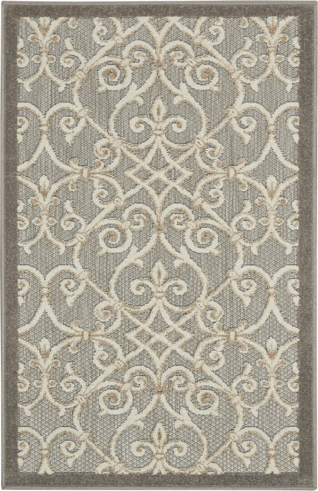 5' X 8' Gray And Ivory Indoor Outdoor Area Rug