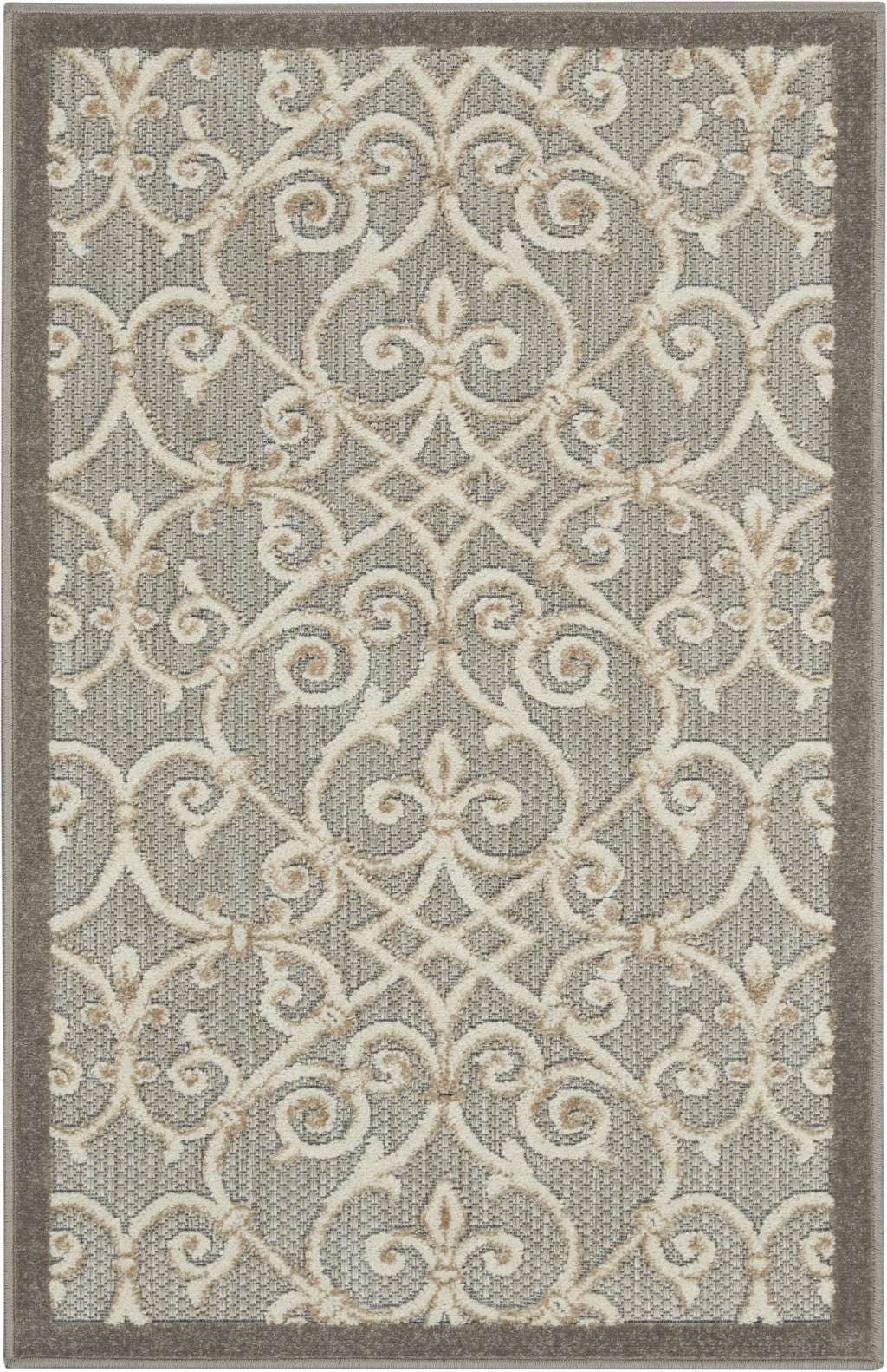 5' X 8' Gray And Ivory Floral Indoor Outdoor Area Rug