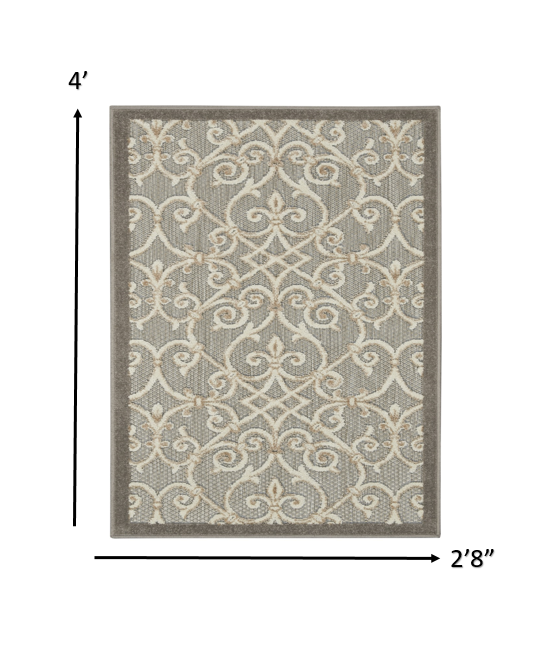 5' X 8' Gray And Ivory Floral Indoor Outdoor Area Rug