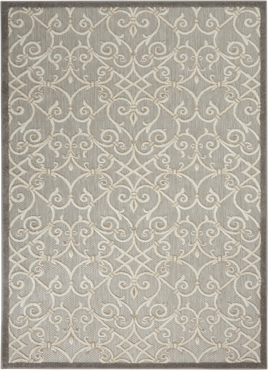 3' X 4' Gray And Ivory Floral Indoor Outdoor Area Rug