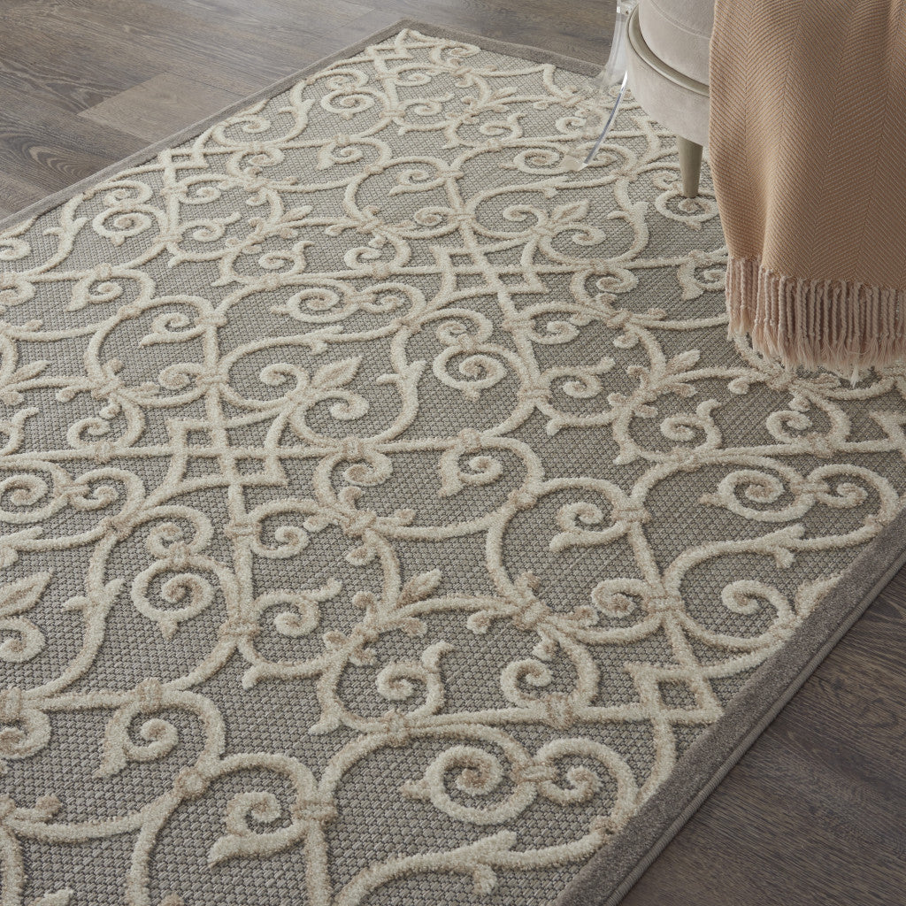 5' X 8' Gray And Ivory Floral Indoor Outdoor Area Rug