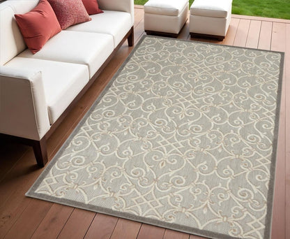 5' X 8' Gray And Ivory Indoor Outdoor Area Rug