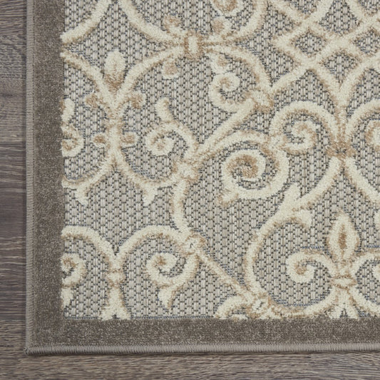 5' X 8' Gray And Ivory Floral Indoor Outdoor Area Rug