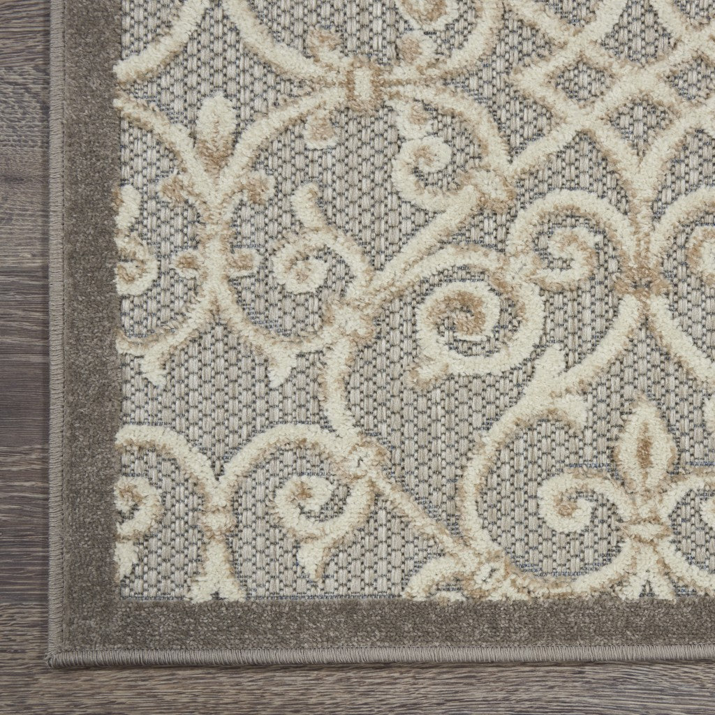 3' X 4' Gray And Ivory Floral Indoor Outdoor Area Rug