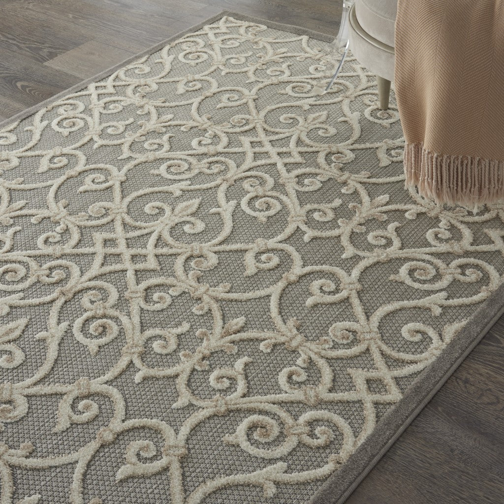 3' X 4' Gray And Ivory Floral Indoor Outdoor Area Rug