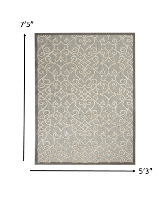 3' X 4' Gray And Ivory Floral Indoor Outdoor Area Rug