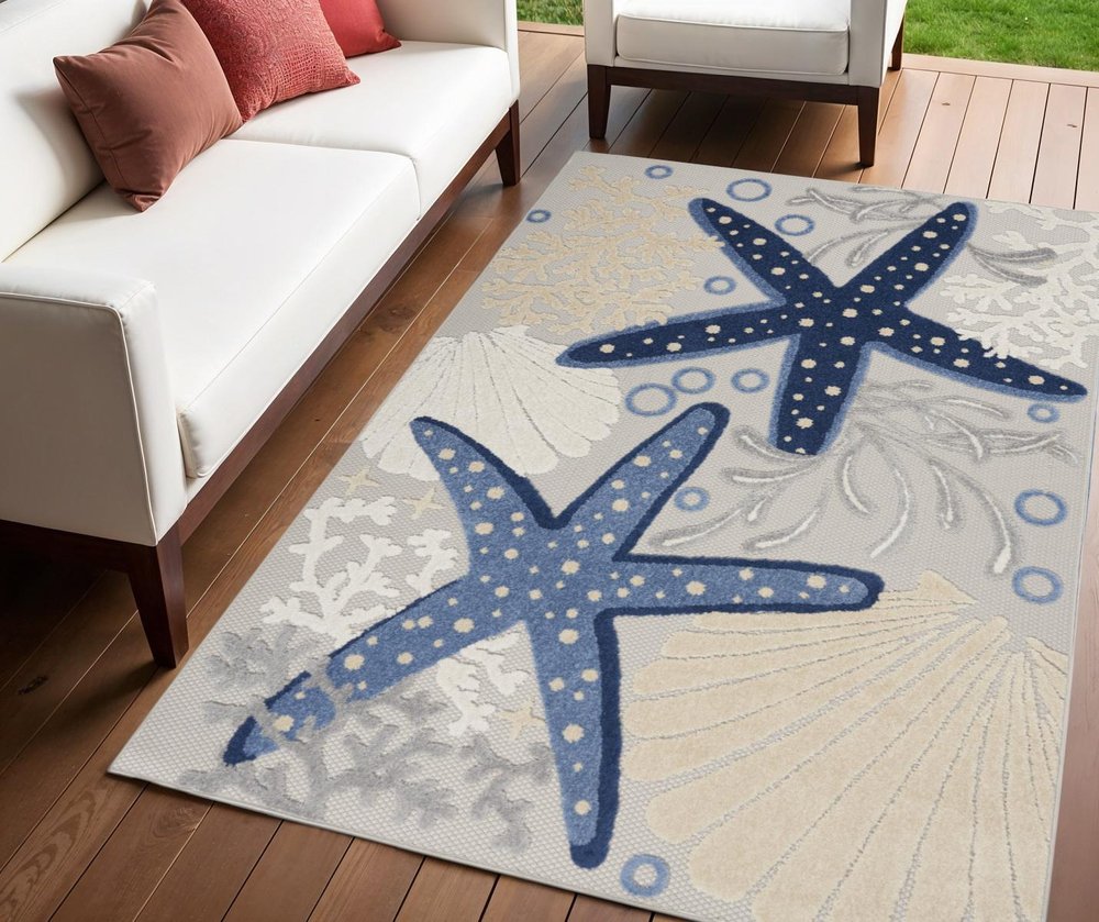 5' X 8' Blue And Gray Indoor Outdoor Area Rug